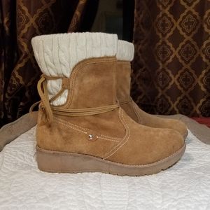 GEOX suede tan sweater zipper booties boots